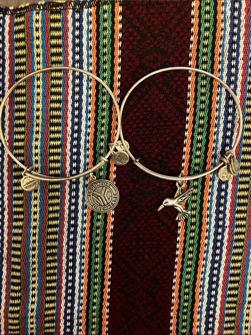 Alex and Ani Silver Hummingbird & Token Charm Bangle Set